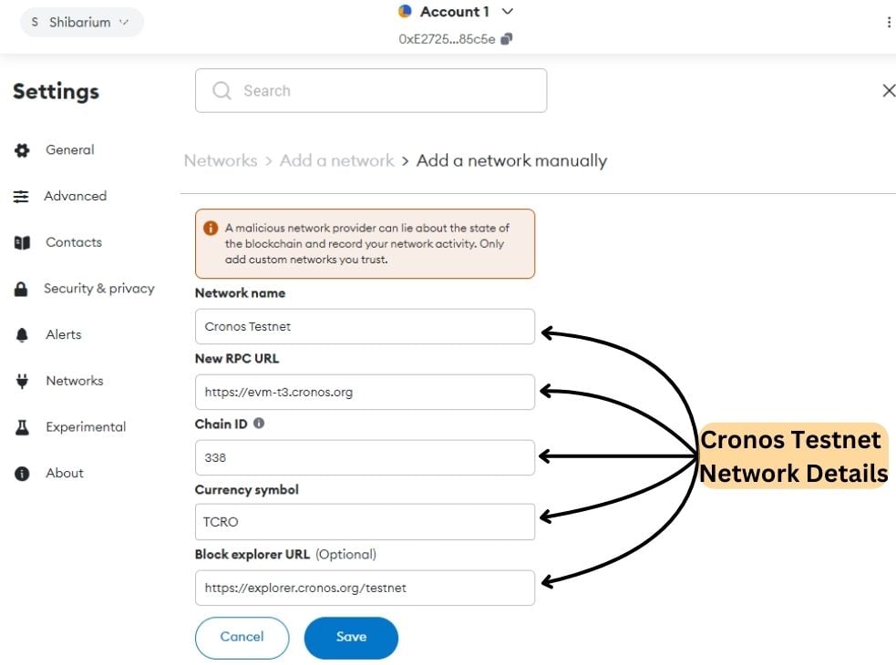 Cronos Network to MetaMask