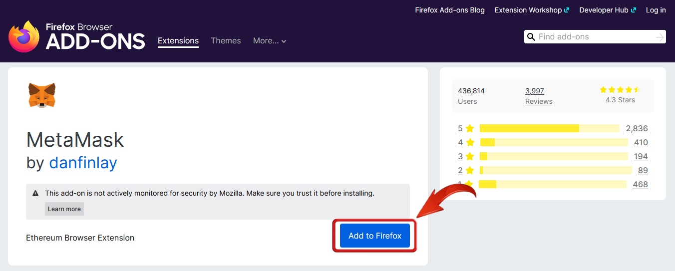 add metamask extension on firefox