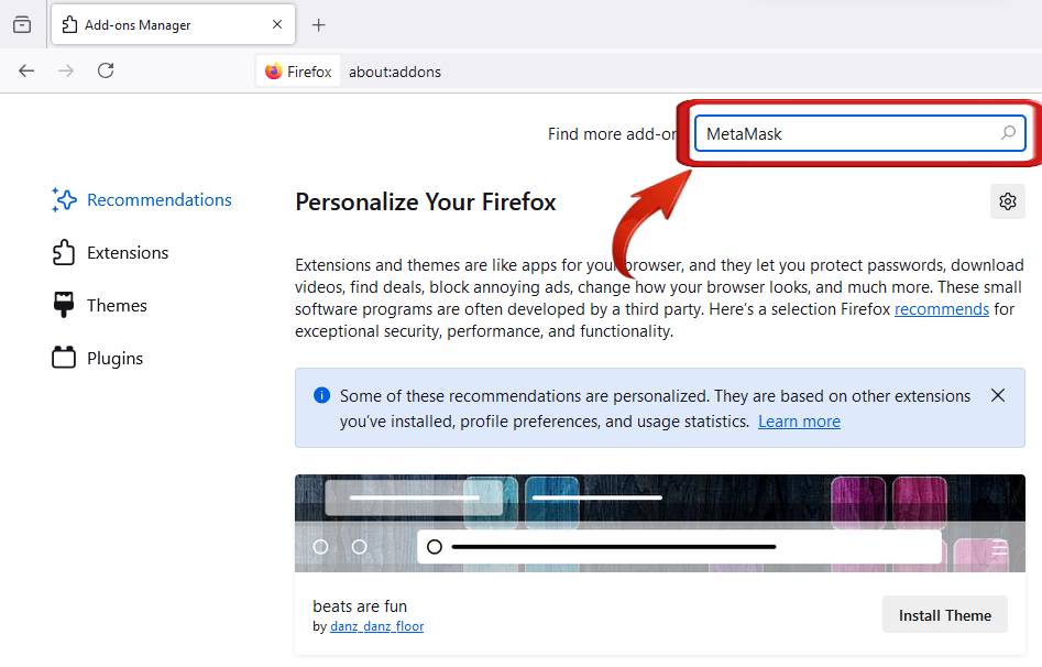 add metamask extension on firefox