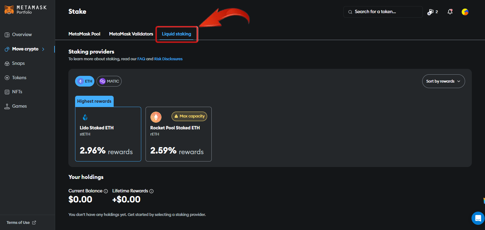 stake on metamask