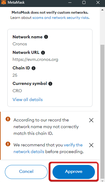 Cronos Network to MetaMask