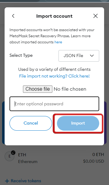import wallets to MetaMask