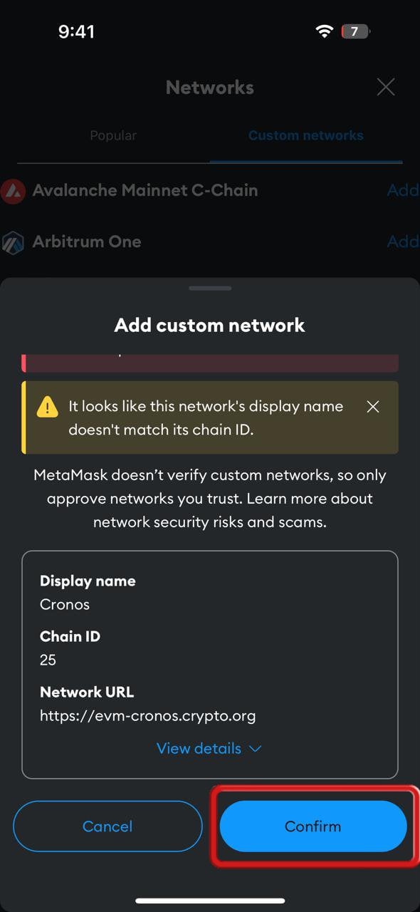 Cronos Network to MetaMask