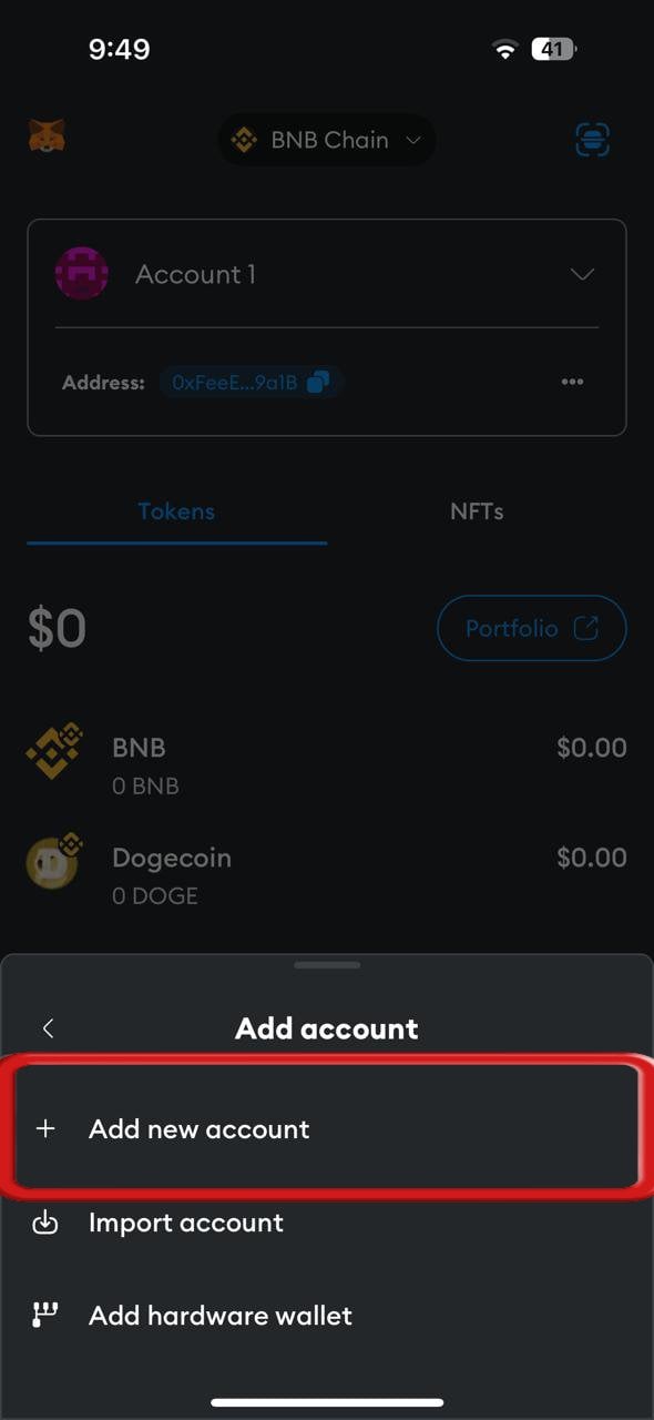 Add a New Account on MetaMask