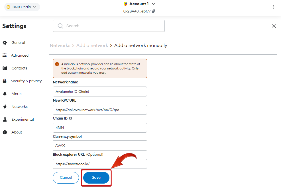 Add Avalanche to MetaMask