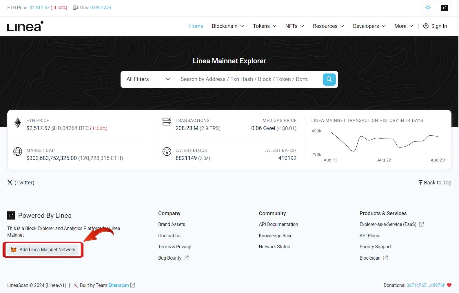 Add Linea to MetaMask