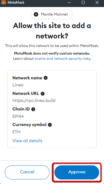 Add Linea to MetaMask