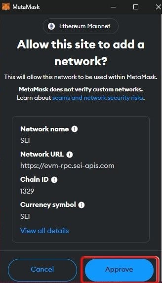 add SEI to MetaMask