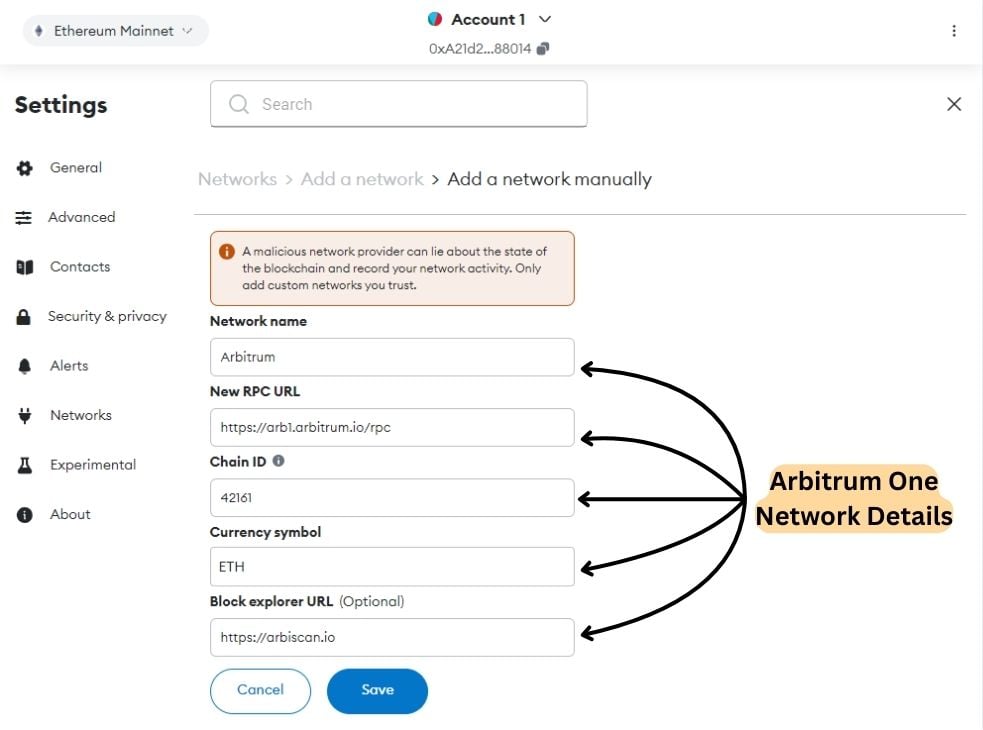 add Arbitrum One to MetaMask