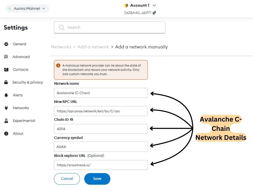 Add Avalanche to MetaMask