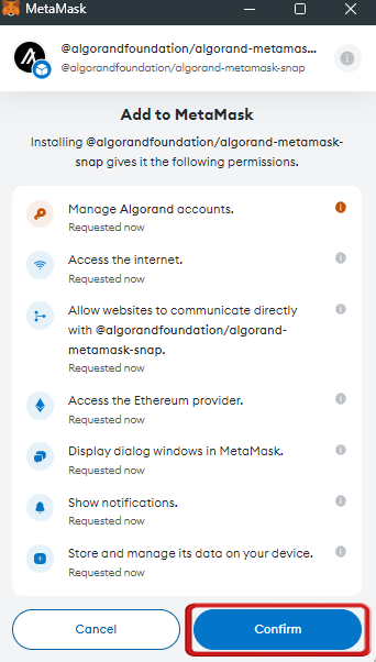 Algorand Network to MetaMask