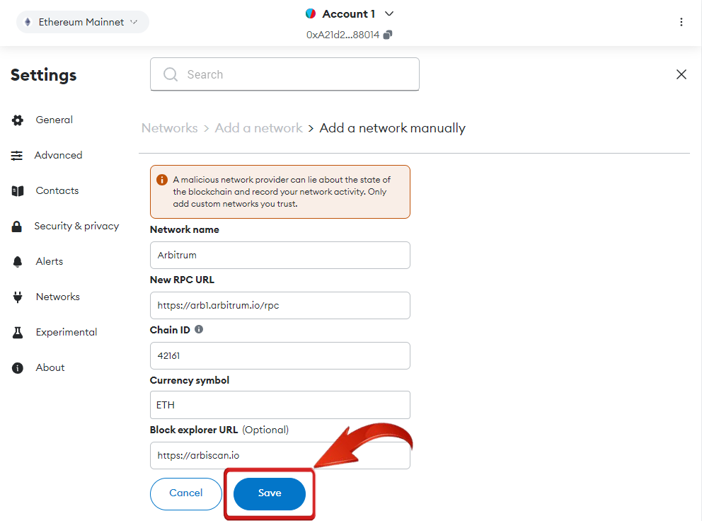 add Arbitrum One to MetaMask