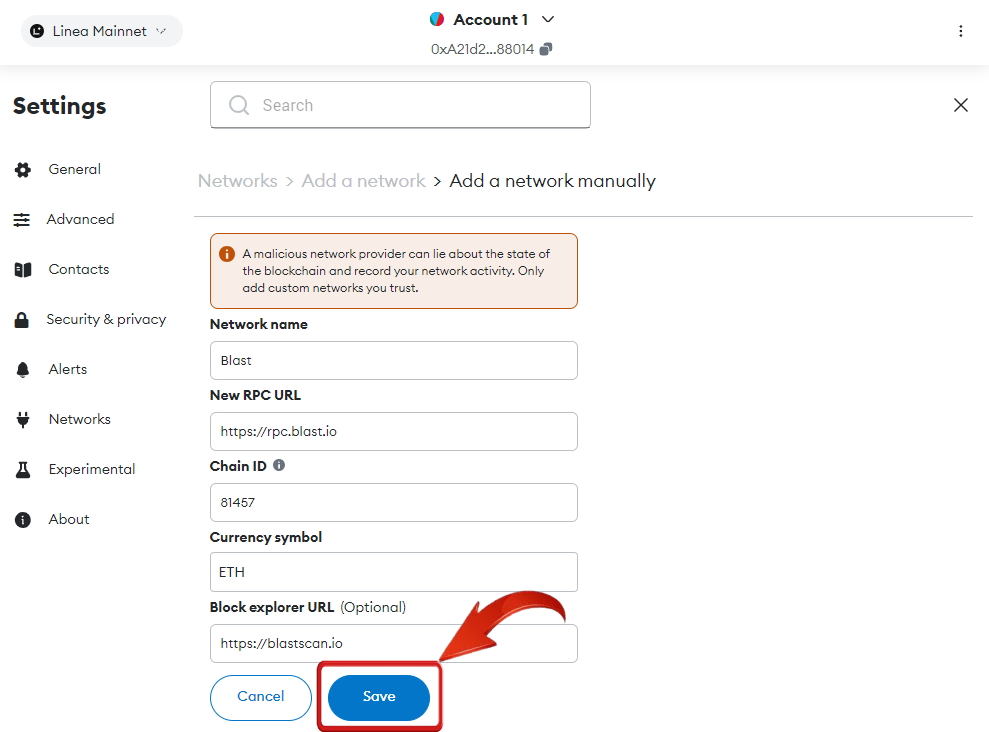 Add Blast to MetaMask