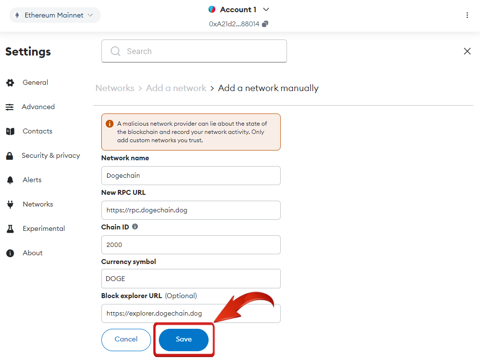 Add Dogechain to MetaMask