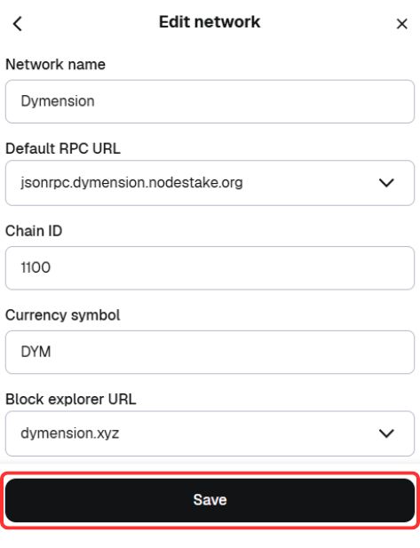 Dymension to MetaMask
