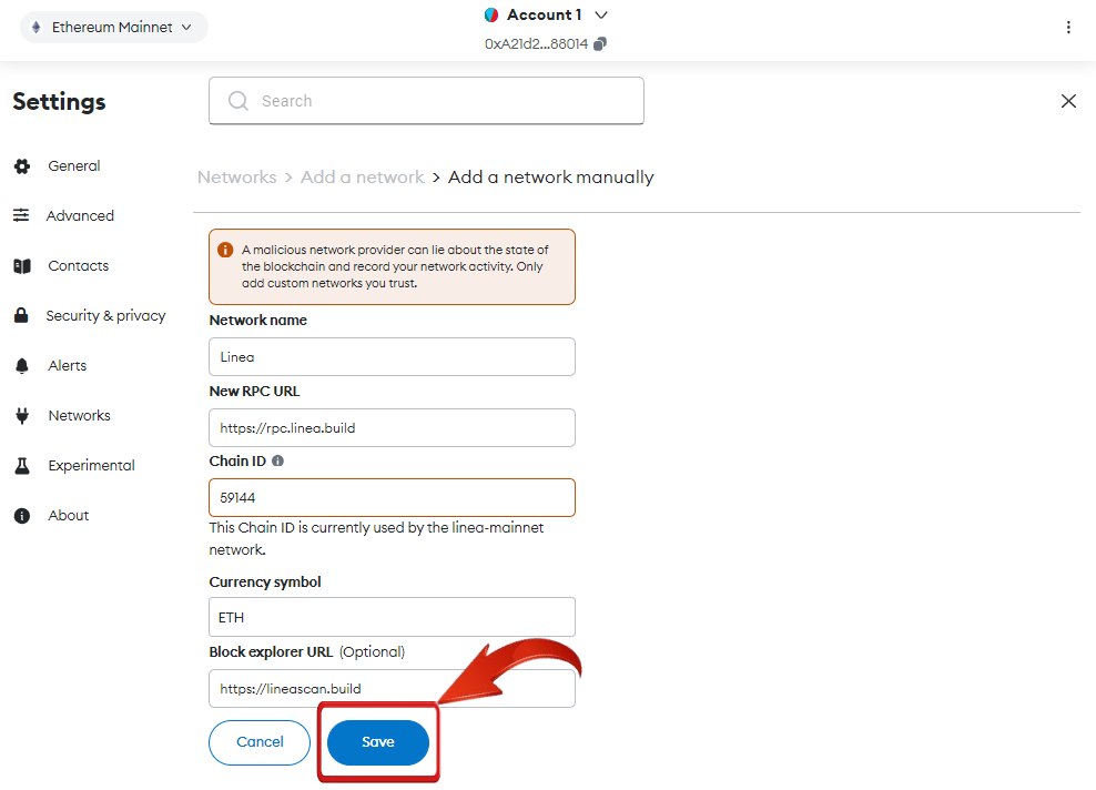 Add Linea to MetaMask