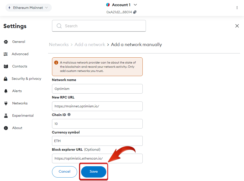 add Optimism to MetaMask