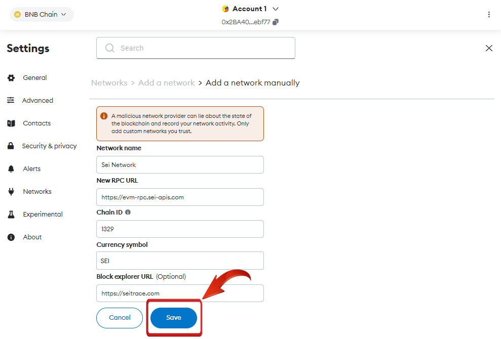 add SEI to MetaMask