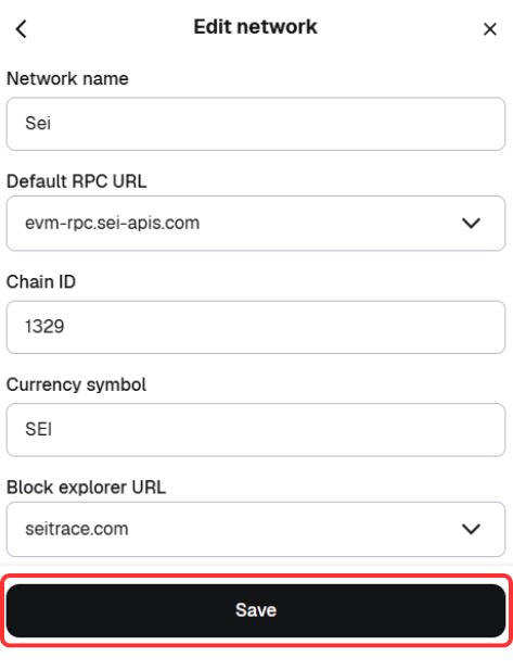 add SEI to MetaMask