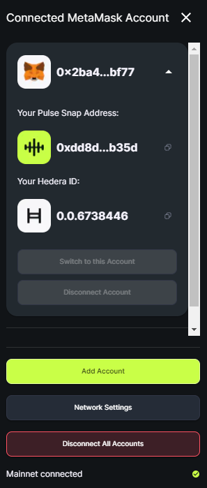 Hedera Hashgraph network to MetaMask
