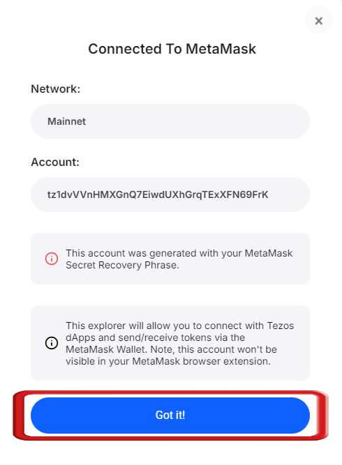 Tezos Network to MetaMask