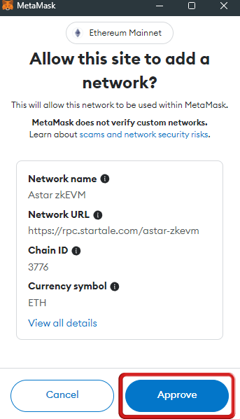 Add Astar zkEVM to MetaMask