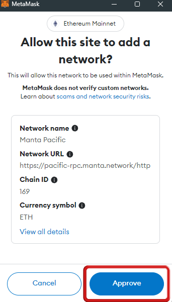 add Manta Pacific to MetaMask