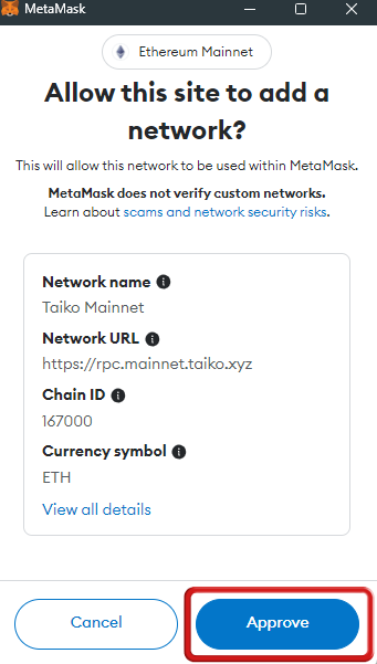 Add Taiko to MetaMask