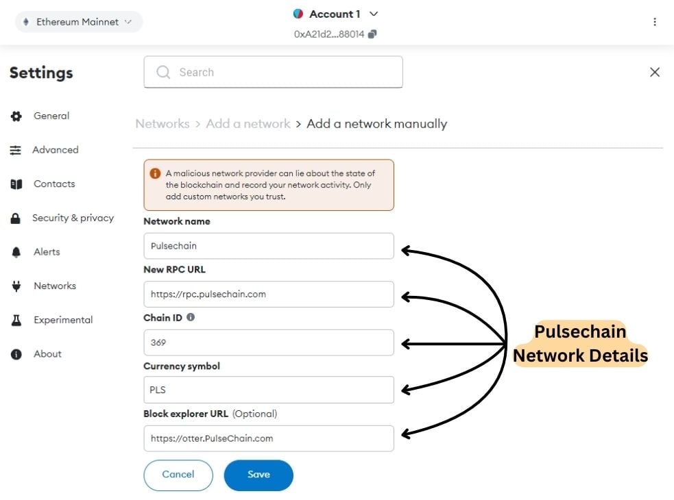 Add Pulsechain to MetaMask