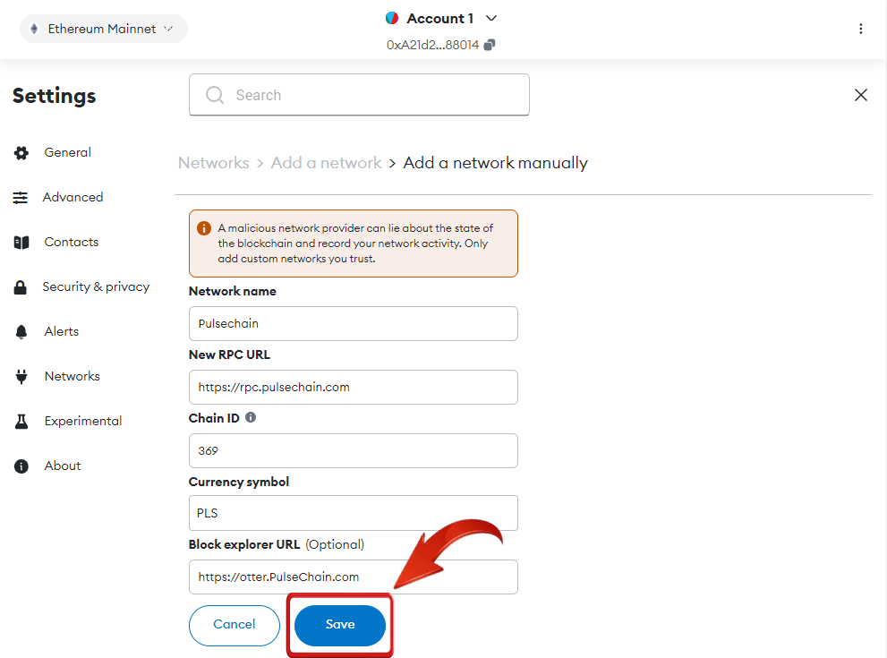 Add Pulsechain to MetaMask