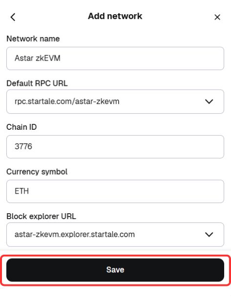 Add Astar zkEVM to MetaMask