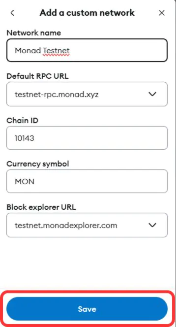 add monad testnet to metamask