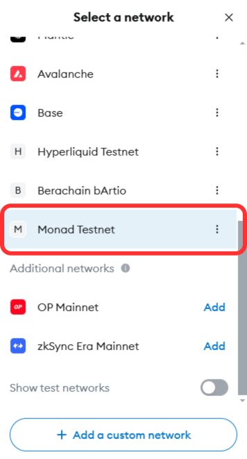 add monad testnet to metamask