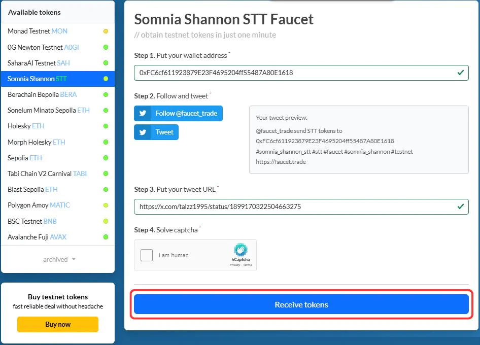 Somnia Testnet Tokens
