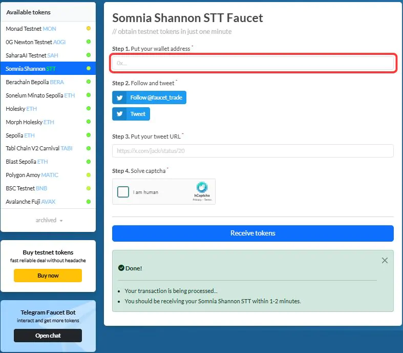 Somnia Testnet Tokens