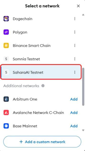 Добавьте тестовую сеть Sahara AI в MetaMask