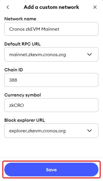 Add Cronos zkEVM to MetaMask