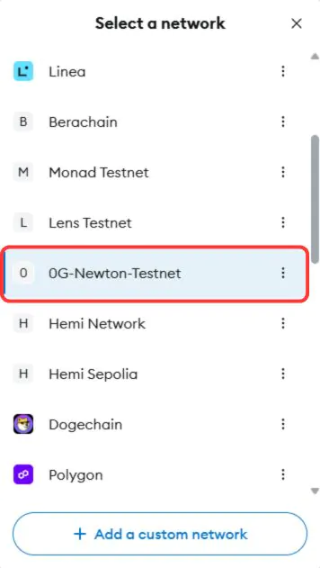 add 0G testnet to metamask