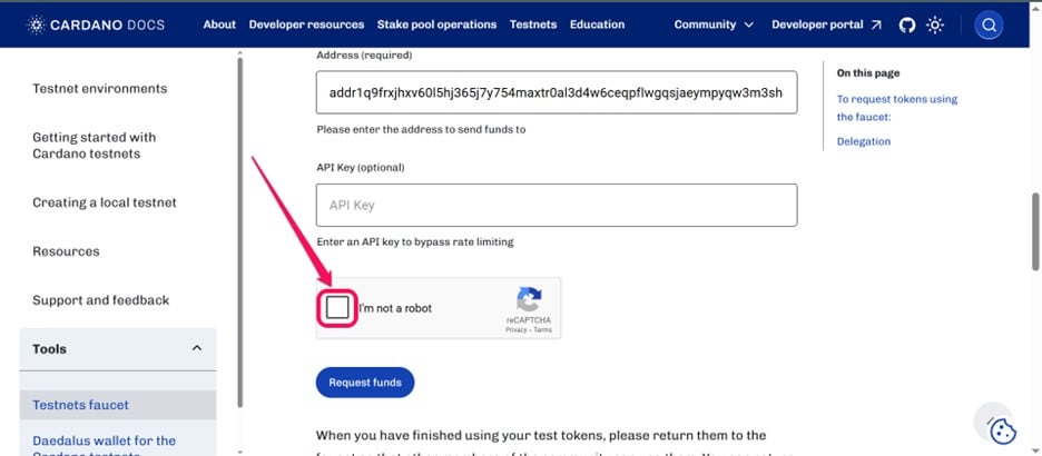 Получить токены Cardano Testnet