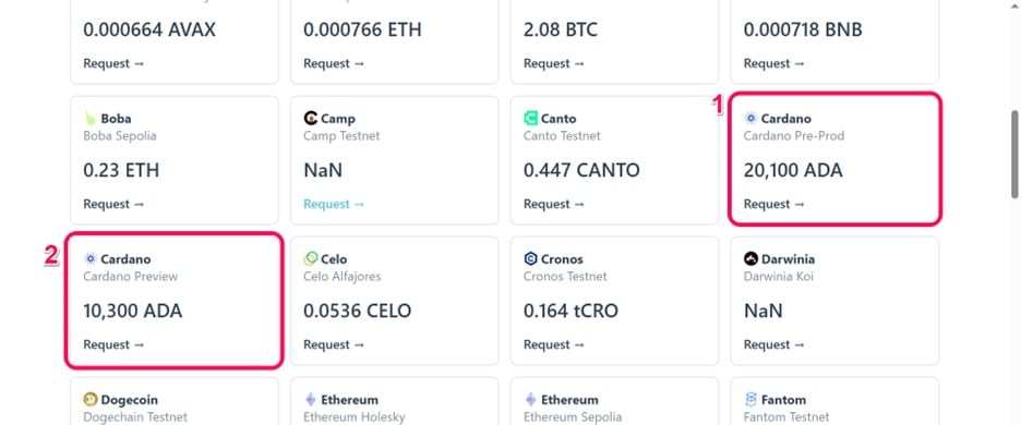 Получить токены Cardano Testnet