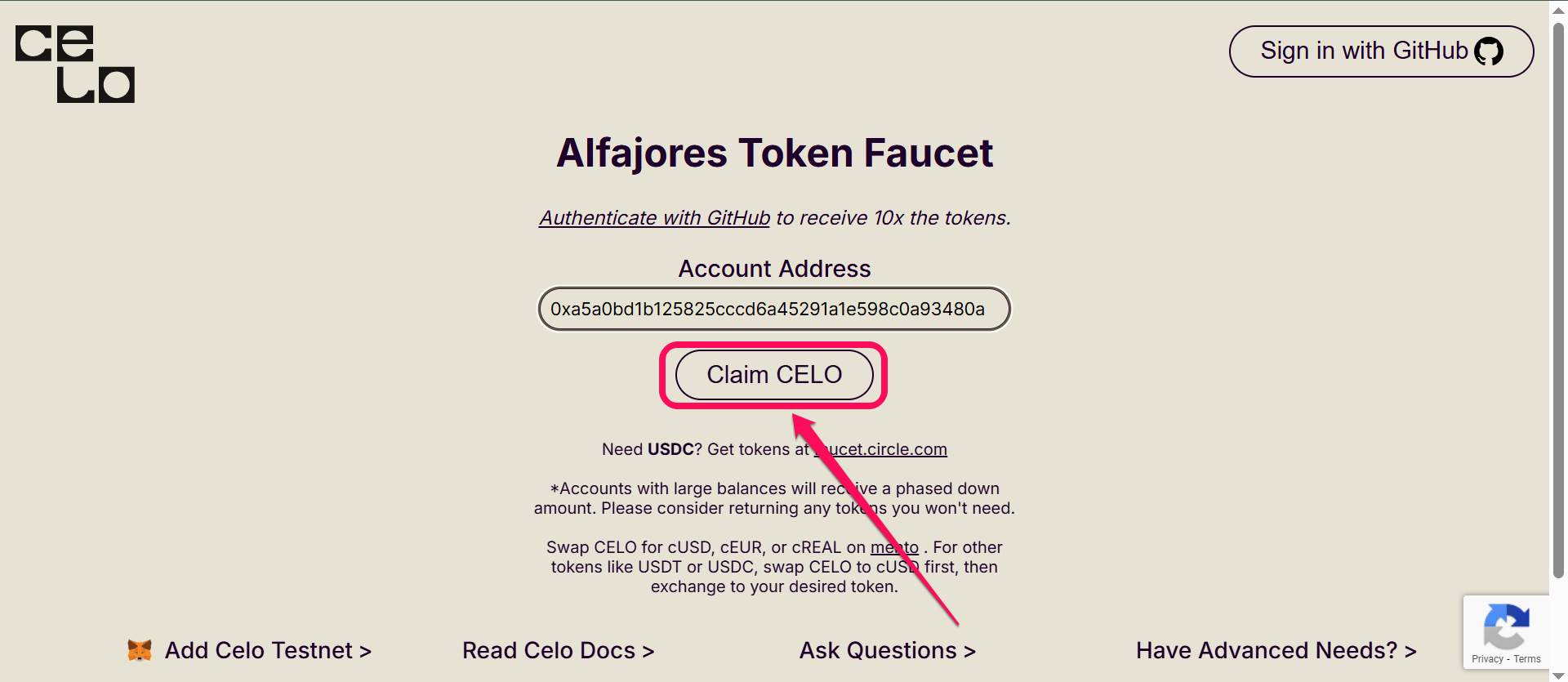 Celo Testnet tokens