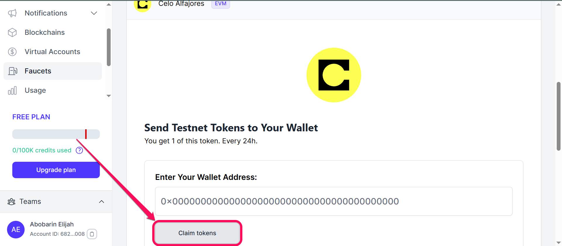 Celo Testnet tokens