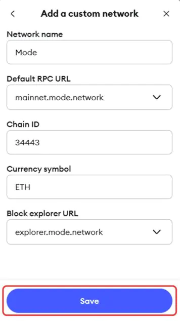 aggiungi la modalità di rete a metamask