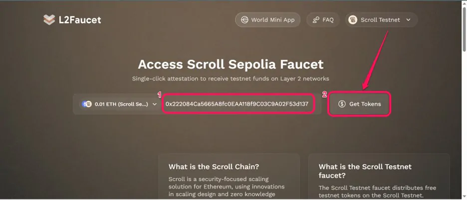 Get Scroll Testnet Tokens