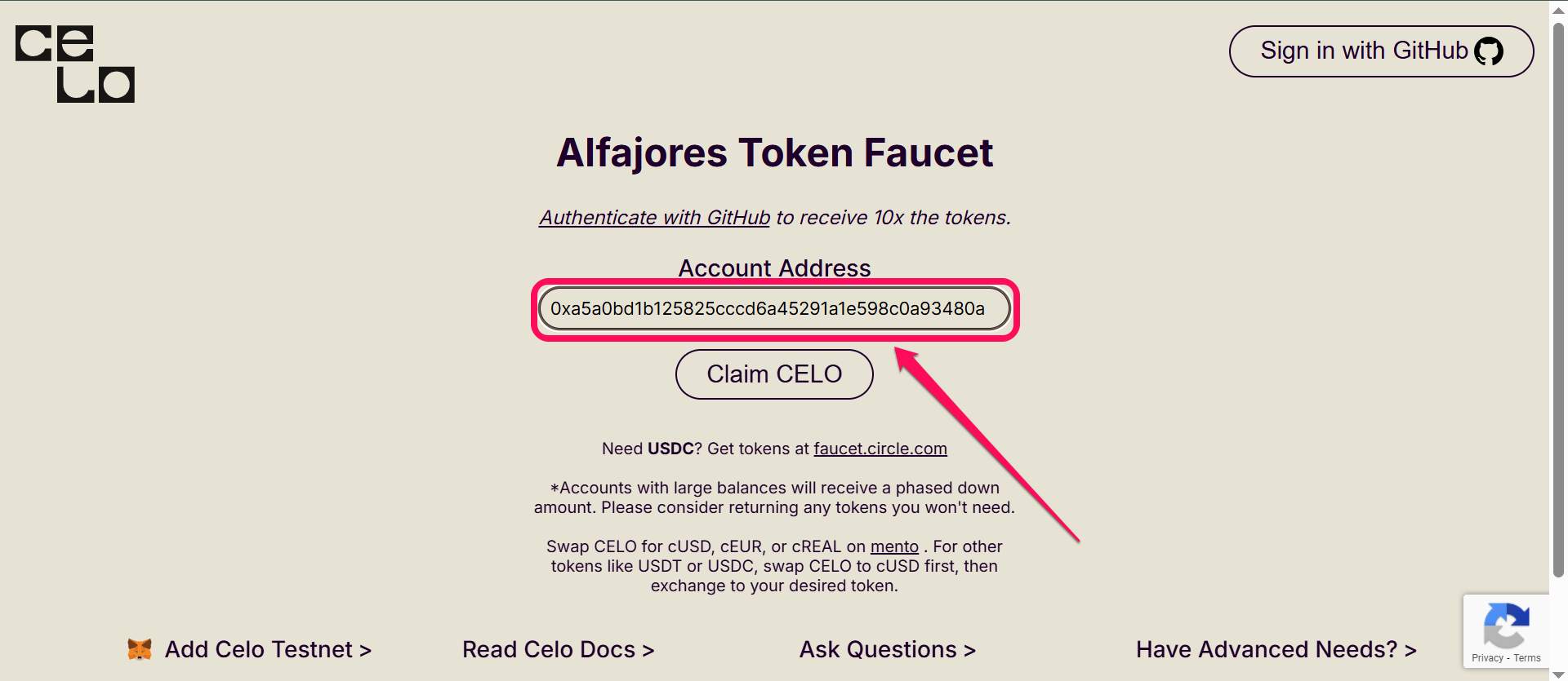 Celo Testnet tokens