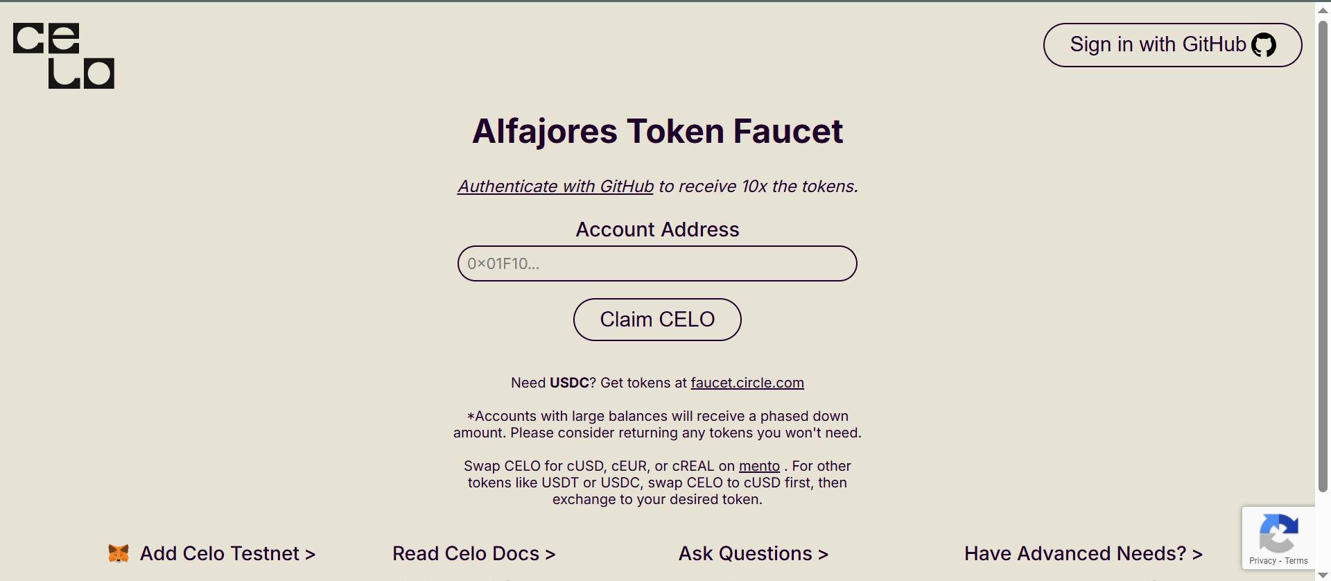 Celo Testnet tokens