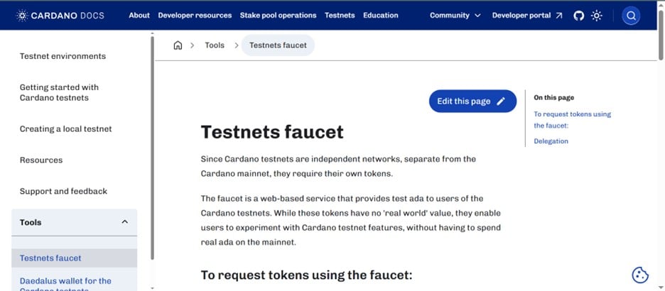 Получить токены Cardano Testnet