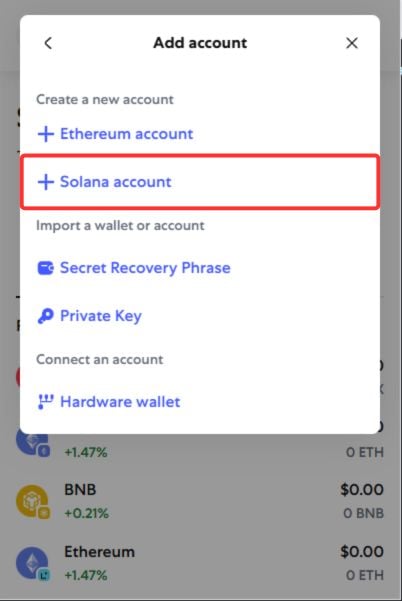Crea un account Solana su MetaMask