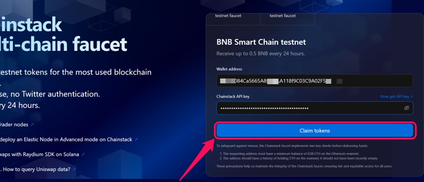 Get BNB Testnet Tokens