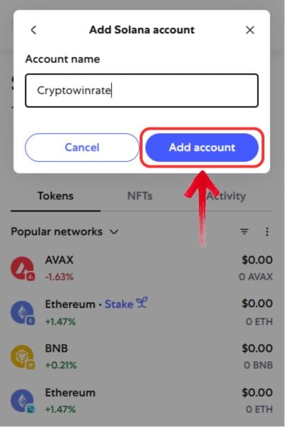 Crea un account Solana su MetaMask
